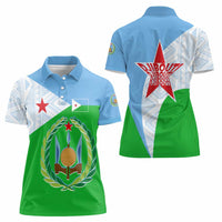 Djibouti Cultural Women Polo Shirt National Emblem, Tribal Motifs and Red Star Symbol of Unity