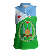 Djibouti Cultural Women Sleeveless Polo Shirt National Emblem, Tribal Motifs and Red Star Symbol of Unity