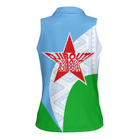 Djibouti Cultural Women Sleeveless Polo Shirt National Emblem, Tribal Motifs and Red Star Symbol of Unity