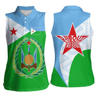 Djibouti Cultural Women Sleeveless Polo Shirt National Emblem, Tribal Motifs and Red Star Symbol of Unity