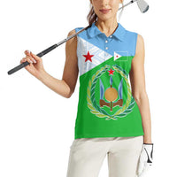 Djibouti Cultural Women Sleeveless Polo Shirt National Emblem, Tribal Motifs and Red Star Symbol of Unity