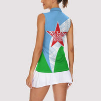 Djibouti Cultural Women Sleeveless Polo Shirt National Emblem, Tribal Motifs and Red Star Symbol of Unity