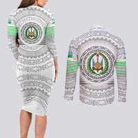 Djibouti Roots Couples Matching Long Sleeve Bodycon Dress and Long Sleeve Button Shirt Urban Streetwear with African Tribal Design & Patriotic Elements