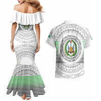 Djibouti Roots Couples Matching Mermaid Dress and Hawaiian Shirt Urban Streetwear with African Tribal Design & Patriotic Elements