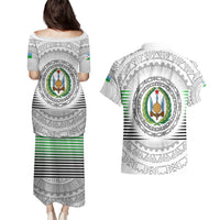 Djibouti Roots Couples Matching Puletasi and Hawaiian Shirt Urban Streetwear with African Tribal Design & Patriotic Elements