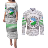 Djibouti Roots Couples Matching Puletasi and Long Sleeve Button Shirt Urban Streetwear with African Tribal Design & Patriotic Elements