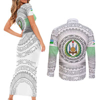 Djibouti Roots Couples Matching Short Sleeve Bodycon Dress and Long Sleeve Button Shirt Urban Streetwear with African Tribal Design & Patriotic Elements