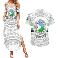 Djibouti Roots Couples Matching Summer Maxi Dress and Hawaiian Shirt Urban Streetwear with African Tribal Design & Patriotic Elements