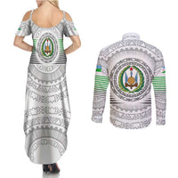 Djibouti Roots Couples Matching Summer Maxi Dress and Long Sleeve Button Shirt Urban Streetwear with African Tribal Design & Patriotic Elements
