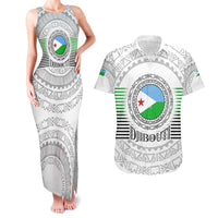 Djibouti Roots Couples Matching Tank Maxi Dress and Hawaiian Shirt Urban Streetwear with African Tribal Design & Patriotic Elements