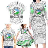 Djibouti Roots Family Matching Long Sleeve Bodycon Dress and Hawaiian Shirt Urban Streetwear with African Tribal Design & Patriotic Elements