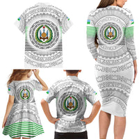 Djibouti Roots Family Matching Long Sleeve Bodycon Dress and Hawaiian Shirt Urban Streetwear with African Tribal Design & Patriotic Elements
