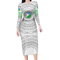 Djibouti Roots Family Matching Long Sleeve Bodycon Dress and Hawaiian Shirt Urban Streetwear with African Tribal Design & Patriotic Elements
