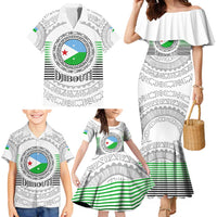 Djibouti Roots Family Matching Mermaid Dress and Hawaiian Shirt Urban Streetwear with African Tribal Design & Patriotic Elements