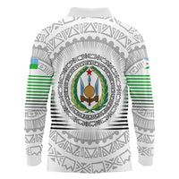 Djibouti Roots Long Sleeve Polo Shirt Urban Streetwear with African Tribal Design & Patriotic Elements
