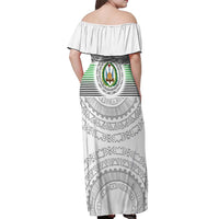 Djibouti Roots Off Shoulder Maxi Dress Urban Streetwear with African Tribal Design & Patriotic Elements