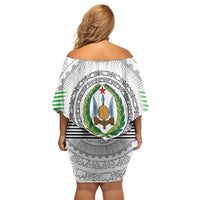 Djibouti Roots Off Shoulder Short Dress Urban Streetwear with African Tribal Design & Patriotic Elements