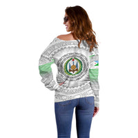 Djibouti Roots Off Shoulder Sweater Urban Streetwear with African Tribal Design & Patriotic Elements
