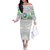 Djibouti Roots Off The Shoulder Long Sleeve Dress Urban Streetwear with African Tribal Design & Patriotic Elements