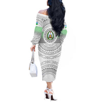 Djibouti Roots Off The Shoulder Long Sleeve Dress Urban Streetwear with African Tribal Design & Patriotic Elements