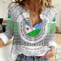 Djibouti Roots Women Casual Shirt Urban Streetwear with African Tribal Design & Patriotic Elements