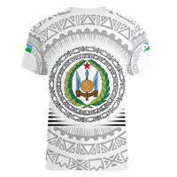 Djibouti Roots Women V-Neck T-Shirt Urban Streetwear with African Tribal Design & Patriotic Elements
