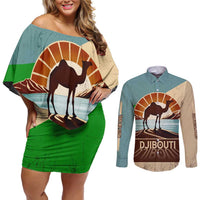 Echoes of Djibouti Couples Matching Off Shoulder Short Dress and Long Sleeve Button Shirt Where Desert Meets Sea and Heritage Stands Tall