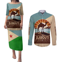 Echoes of Djibouti Couples Matching Puletasi and Long Sleeve Button Shirt Where Desert Meets Sea and Heritage Stands Tall