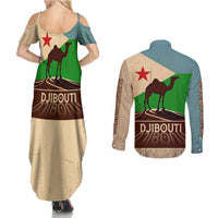 Echoes of Djibouti Couples Matching Summer Maxi Dress and Long Sleeve Button Shirt Where Desert Meets Sea and Heritage Stands Tall