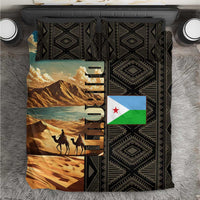 Djibouti Desert Landscape Tadjoura Bedding Set with Camel Riders and Tribal Pattern Design