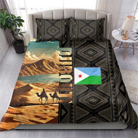 Djibouti Desert Landscape Tadjoura Bedding Set with Camel Riders and Tribal Pattern Design