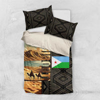 Djibouti Desert Landscape Tadjoura Bedding Set with Camel Riders and Tribal Pattern Design