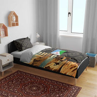 Djibouti Desert Landscape Tadjoura Bedding Set with Camel Riders and Tribal Pattern Design