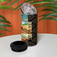 Djibouti Desert Landscape Tadjoura 4 in 1 Can Cooler Tumbler with Camel Riders and Tribal Pattern Design