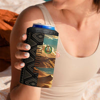 Djibouti Desert Landscape Tadjoura 4 in 1 Can Cooler Tumbler with Camel Riders and Tribal Pattern Design