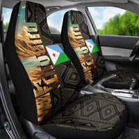 Djibouti Desert Landscape Tadjoura Car Seat Cover with Camel Riders and Tribal Pattern Design