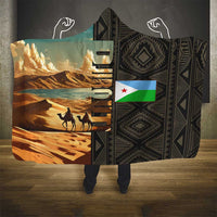 Djibouti Desert Landscape Tadjoura Hooded Blanket with Camel Riders and Tribal Pattern Design