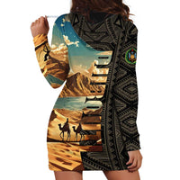 Djibouti Desert Landscape Tadjoura Hoodie Dress with Camel Riders and Tribal Pattern Design