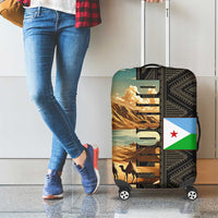 Djibouti Desert Landscape Tadjoura Luggage Cover with Camel Riders and Tribal Pattern Design