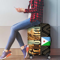 Djibouti Desert Landscape Tadjoura Luggage Cover with Camel Riders and Tribal Pattern Design