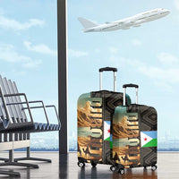 Djibouti Desert Landscape Tadjoura Luggage Cover with Camel Riders and Tribal Pattern Design
