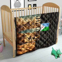 Djibouti Desert Landscape Tadjoura Quilt with Camel Riders and Tribal Pattern Design