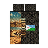 Djibouti Desert Landscape Tadjoura Quilt Bed Set with Camel Riders and Tribal Pattern Design