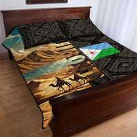 Djibouti Desert Landscape Tadjoura Quilt Bed Set with Camel Riders and Tribal Pattern Design