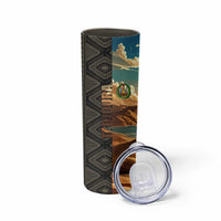 Djibouti Desert Landscape Tadjoura Skinny Tumbler with Camel Riders and Tribal Pattern Design
