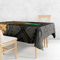 Djibouti Desert Landscape Tadjoura Tablecloth with Camel Riders and Tribal Pattern Design
