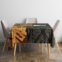 Djibouti Desert Landscape Tadjoura Tablecloth with Camel Riders and Tribal Pattern Design