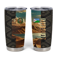 Djibouti Desert Landscape Tadjoura Tumbler Cup with Camel Riders and Tribal Pattern Design