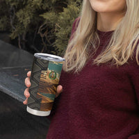 Djibouti Desert Landscape Tadjoura Tumbler Cup with Camel Riders and Tribal Pattern Design