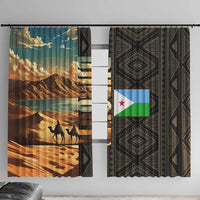 Djibouti Desert Landscape Tadjoura Window Curtain with Camel Riders and Tribal Pattern Design